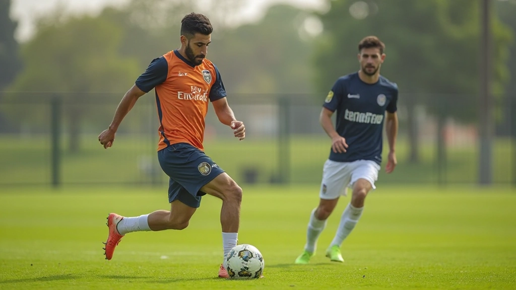 لاعب كرة قدم يمارس تمارين تحسين دقة التمرير