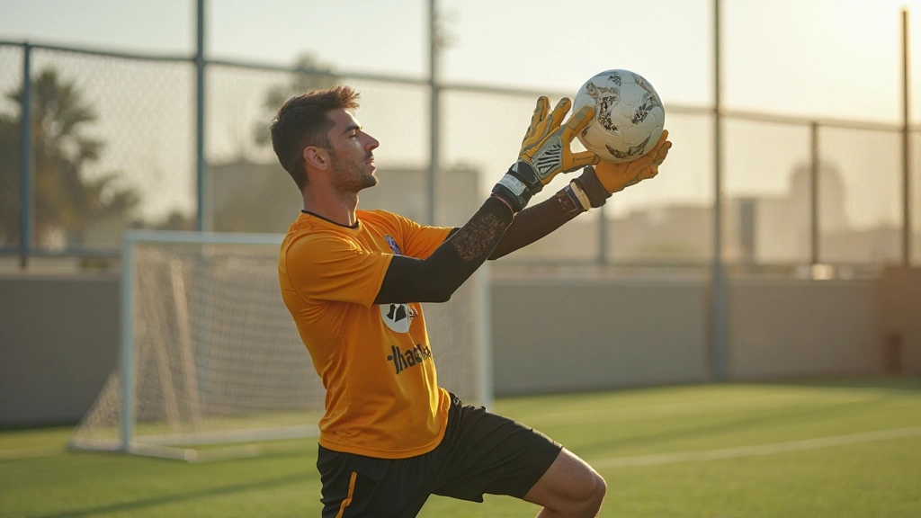 حارس مرمى يتدرب على إمساك الكرات العالية