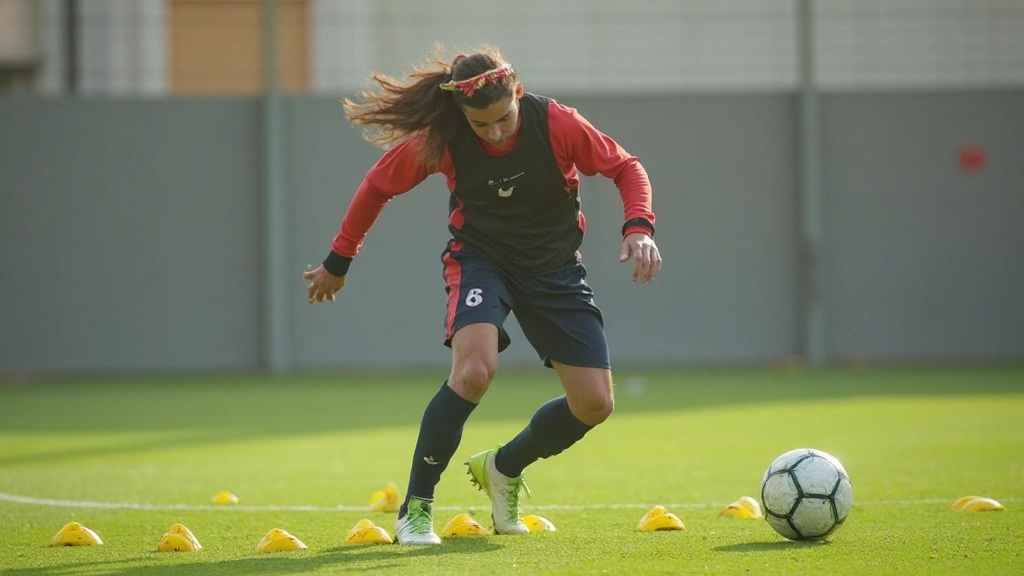 لاعب كرة قدم شاب يقوم بتمرين تحسين السرعة والرشاقة في ملعب تدريب